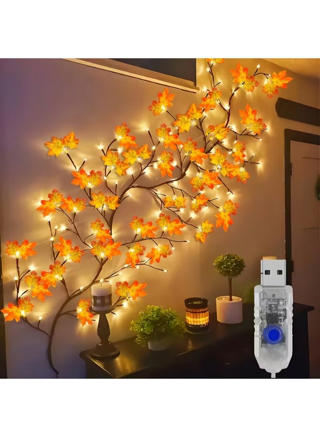 Bincoo Red Maple Leaf Wall Sconce, 96 LED Starlight Atmosphere Lamp, USB Charging, Remote Control Version, Freely Bendable Decorative Lighting For Bedroom, Living Room, Hallway - Image 1